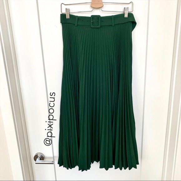 Zara Skirts Nwt Zara Belted Pleated Midi Skirt Green Poshmark